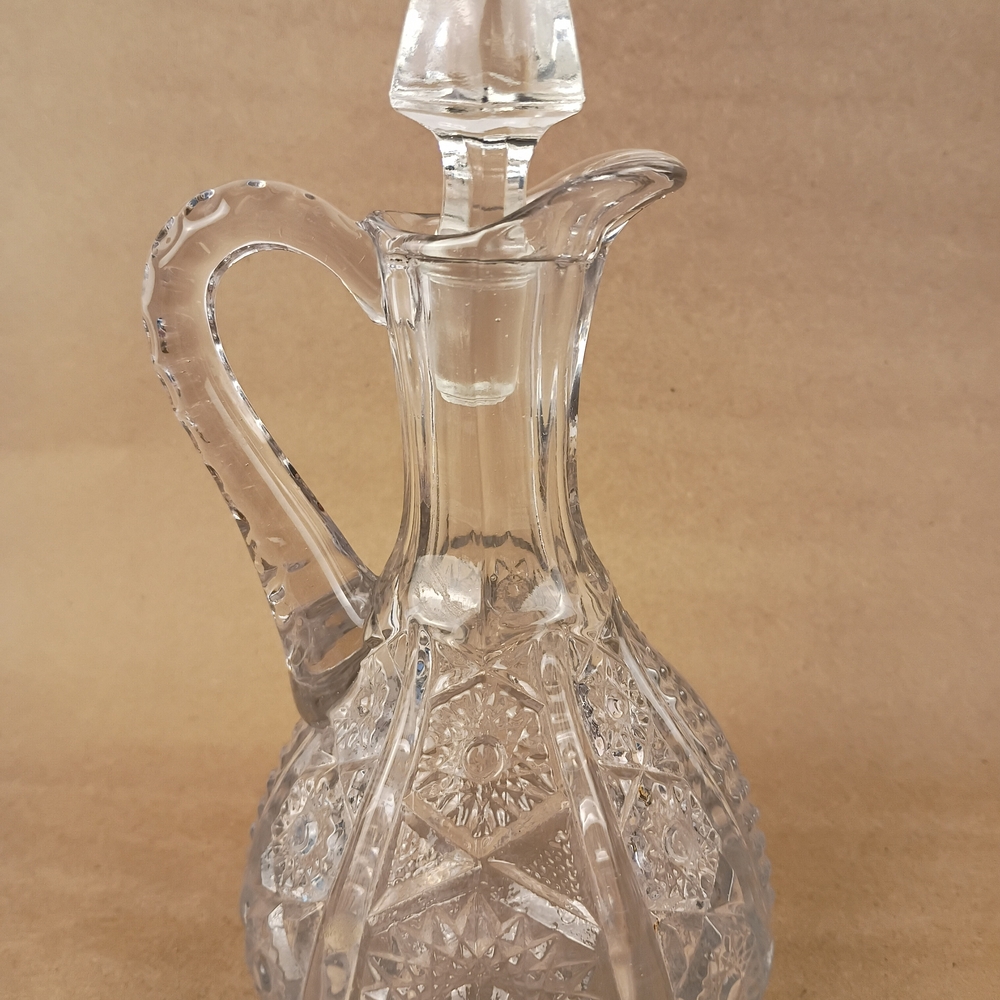 Vintage Cruet Decanter Clear Pressed Glass 7”